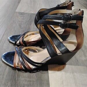 Enzo Angiolini Leather MEZMERIZE Wedge Sandals Women's Size 7.5 M Strappy